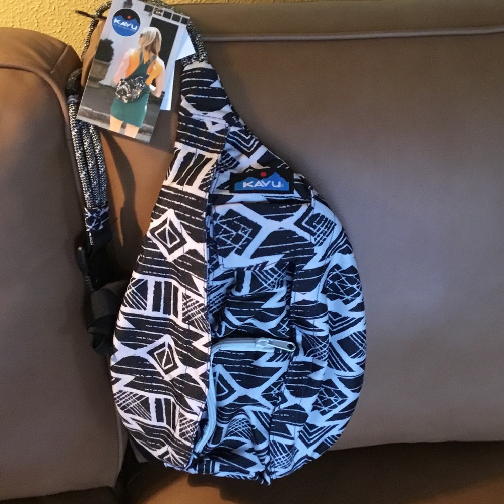 Kavu Black & White Geometric Rope Sling Bag